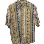 Vintage Croquet Club Short Sleeve Silk Blouse Size M Yellow Floral Boho Cottage Size M Photo 0