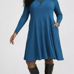 Torrid NWT  Blue Waffle‎ Long Sleeve Lace Up Neck Fit Flare Dress Size 1X Pockets Photo 0