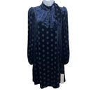 Calvin Klein  2 Navy Blue Velvet Burnout Polka Dot Long Sleeve Dress NWT Holiday Photo 2