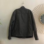 Grunge Biker Punk Streetwear Grey Black denim Motorcycle cargo bomber jacket coat long sleeve 3 stripes high mock neck Size XL Photo 1