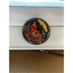 Russia Folk Brooch. Russian lacquer brooch. Russian brooch black Black Photo 10