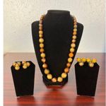 Vintage Vogue Chunky Copper Gold Tone Beaded Necklace and Earrings Photo 0