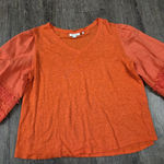Chico's  Orange V Neck Blouse Embroidered Puff Sleeve Shirt Size 2 - Large Photo 0