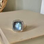 Blue Square Cushion Checkerboard Cut Silver Ring “Cinderella” Masculine Statement Jewelry Photo 3