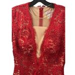 Jovani  Lace Pattern Red Midi Length Crystal Embellishment Dress Size 2 Photo 1