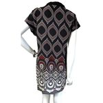 Tibi Silk Dress Geometric Pleated Short Sleeve Black Gary Red Dress 4 Photo 2