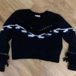 Love Shack Fancy  cropped navy fringe alpaca blend sweater Photo 4