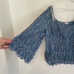 Caslon  Plus Size Cotton Eyelet Top Blue White Boho 3/4 Sleeve Peasant Blouse 2X Photo 9