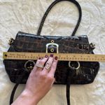 Stuart Weitzman Crocodile Embossed Patent Leather Shoulder Bag Brown Gold Photo 3