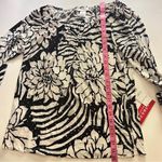 Rebecca Malone  Women’s Black and White Shimmer Stretch 3/4 Sleeve Print Blouse Photo 5