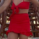 Amazon Red Tie Top and Mini Skirt Set Photo 0