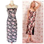 Lulu’s black floral print satin midi dress with side slit Size M Photo 1