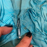 Samuel Dong  Bright Blue Floral Textured Zip Front Jacket Women Sz L Photo 5