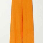 Faithfull the Brand Rupina Crinkle Linen Blend Wide Leg Pants US 4 Tangerine Photo 0
