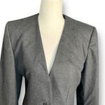 Vintage 90s Collarless Wool Blend Blazer Charcoal Gray Two Button Size 8 Classic Photo 1