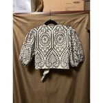 Lisa Marie Fernandez Printed V Neck Eyelet Crop Top Size 2 Black Cream Photo 5