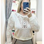 Free People Cotton Crochet Long Sleeve Crewneck Sweater Ivory Large Photo 0