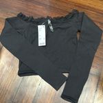 Urban Outfitters black off the shoulder tight crop top with lace trim Photo 2