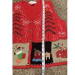 VTG Lisa International Sz PM Ugly Christmas Sweater Vest Real Jingle Bells Snow Red Photo 14