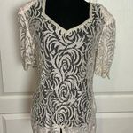 VTG 80s PEARL BEADED LACE SHEER BLOUSE Size M Photo 0