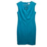Calvin Klein Teal Scuba Sleeveless V Neck Gold Ring Sheath Dress Size 8 Photo 1