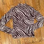 Zebra print mesh long sleeve mock neck shirt White Photo 7