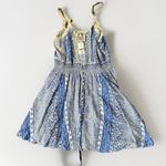 Jaase  Women's Mini Dress XS Blue Crochet Smocked Floral Rayon Boho Photo 0