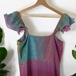 Saylor Myrah Metallic Rainbow Ombré Flutter Sleeve Midi Cocktail Dress Photo 9