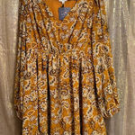 Cotton Bleu Golden Yellow Brown Paisley Long Sleeve Dress Large NWT Gold Photo 0
