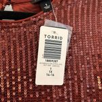 Torrid  Sequin Ruched Sleeve Top in Rust Red Size 1X NWT Photo 5