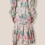 LoboRosa Pink Floral Puff Sleeve Palms Button Front Up Dress Size Large Photo 2