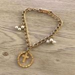 Vintage Gold Tone Cross Faux Pearl Brace Photo 0