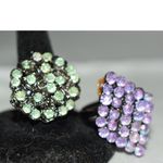 Source Unknown Set Of 2 Victorian Purple/Green Rhinestone Black Metal Adj. Fit Size 5-8 Rings Photo 1