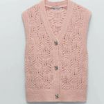 ZARA  New Openwork Knit Vest
Cardigan Pink Jewel Button V-
Neck Size M NWOT Photo 6