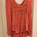 Free People Blue Bird Smocked Tunic Top Burnt Orange Boho Medium long sleeve Photo 3