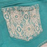 1st Kiss Turquoise Denim Shorts with Lace Overlay Photo 2