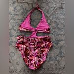 Aerie  Ruffle Halter One Piece Swimsuit L Desert Sand Photo 4