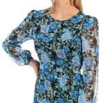WAYF Dress Blue Floral Print Long Blouson Sleeve Open Back Tiered Midi Sz L NWT Photo 1