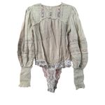 Free People the Eloise Smocked lace Bodysuit in Sage Boho S (see measurements) Photo 2