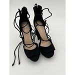 n by Nicole Miller Chunky Platform Vegan Suede Black Heels Tie Up Sandal 6.5 new Photo 3