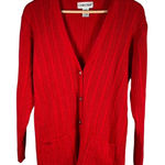 Cabin creek Vintage Red Knit Cardigan Sweater Womens Large Longline Ramie Cotton Photo 0