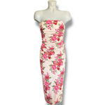 Anthropologie By The Soleil Mag X Beige Pink Floral Strapless Ruched Midi Dress Photo 1