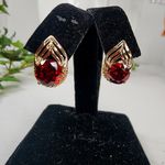 Gold Filled Garnet Red Zirconia Hoop Earrings Photo 0