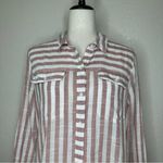 Lucky Brand  Pink White Stripe Button Down Women’s Shirt Photo 2