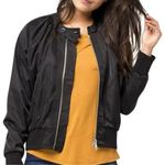 Free People  Black Midnight Satin Full Zip Oversized Bomber Jacket L Photo 1