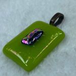 Art Glass Rectangle Shape Green Shade Pendant for Necklace Iridescent Center Photo 3