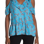 Parker ‎ Womens S Blue Dedra Floral Cold-Shoulder Top In Prairie NWT Photo 0