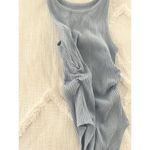Aerie | NWT | High Neck Ribbed Ruched Bodysuit in Light Blue | Sz S Photo 3