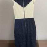 Karl Lagerfeld  Navy Blue White Color‎ Block Lace Sheath Dress Size 4 Sleeveless Photo 1
