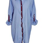 Love j Blue Striped Button-Up Tunic Shirt NWOT Size Large Preppy Blue Tunic Photo 0